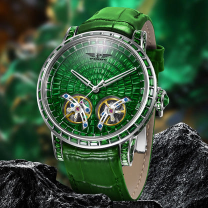 2026 PINDU Design New Diamond Mechanical Watch Men Top Luxury Double Flying Wheel Watch Sapphire Glass Waterproof Watch Leather