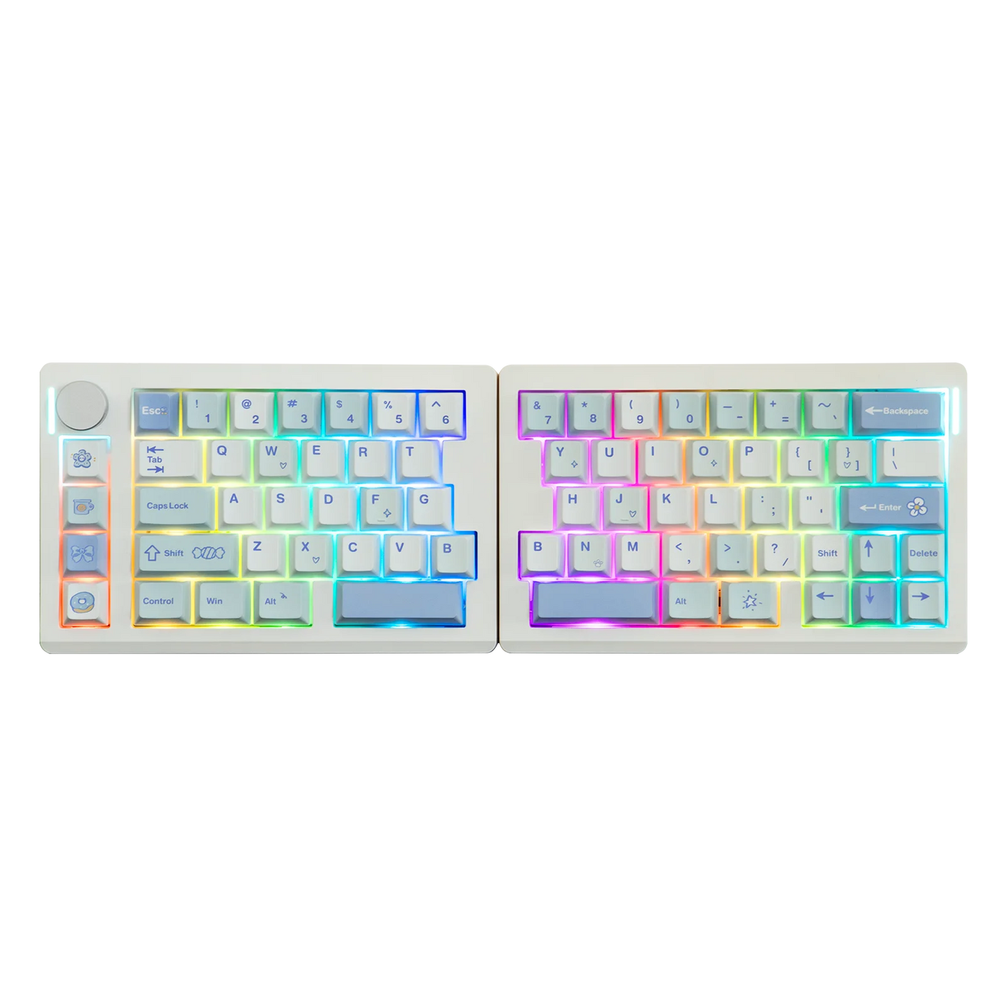 Tastiera meccanica EPOMAKER Split70 QMK/VIA 70% con layout split, connessione cablata/BT/2.4Ghz wireless, manopola programmabile e modificatori Mac