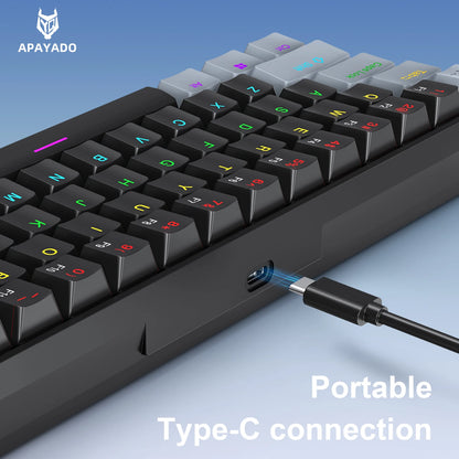 Tastiera meccanica da gaming cablata mini APAYADO K61 60% Phantom RGB, 61 tasti, switch Red/Blue, ergonomica, portatile per PC/laptop
