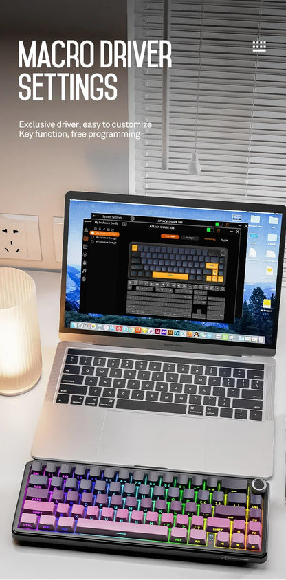 Teclado mecânico sem fios Attack Shark X66, layout compacto 65%, retroiluminação RGB, gasket, hot swap, Bluetooth, USB-C, PBT, bateria de grande capacidade