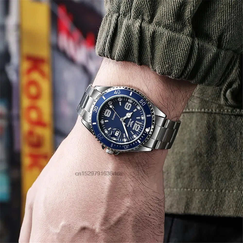 Luxury stainless steel men’s watches – Quartz watch with date display, professional and sporty style, on-trend