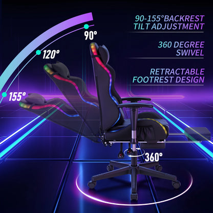 LED Gaming Chair for Children 8-15 Years, Adjustable Gamer Chair with LED Lighting, Footrest & Lumbar Support, Ergonomic PC Chai
