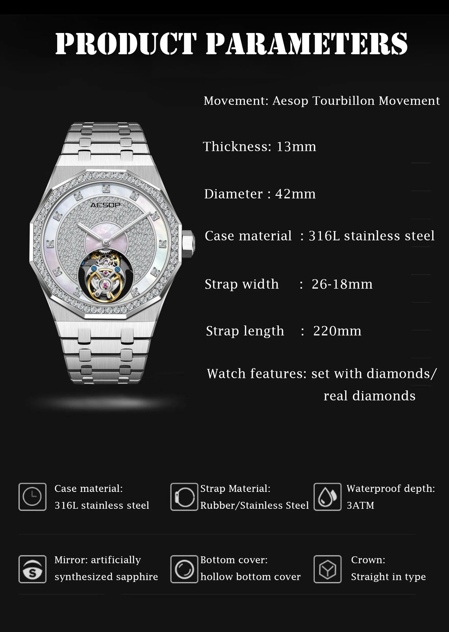 AESOP Echte Fliegende Tourbillon Mechanische Skeleton Uhr Für Mann Luxus Wasserdichte Armbanduhren Saphir Spiegel Gradienten new