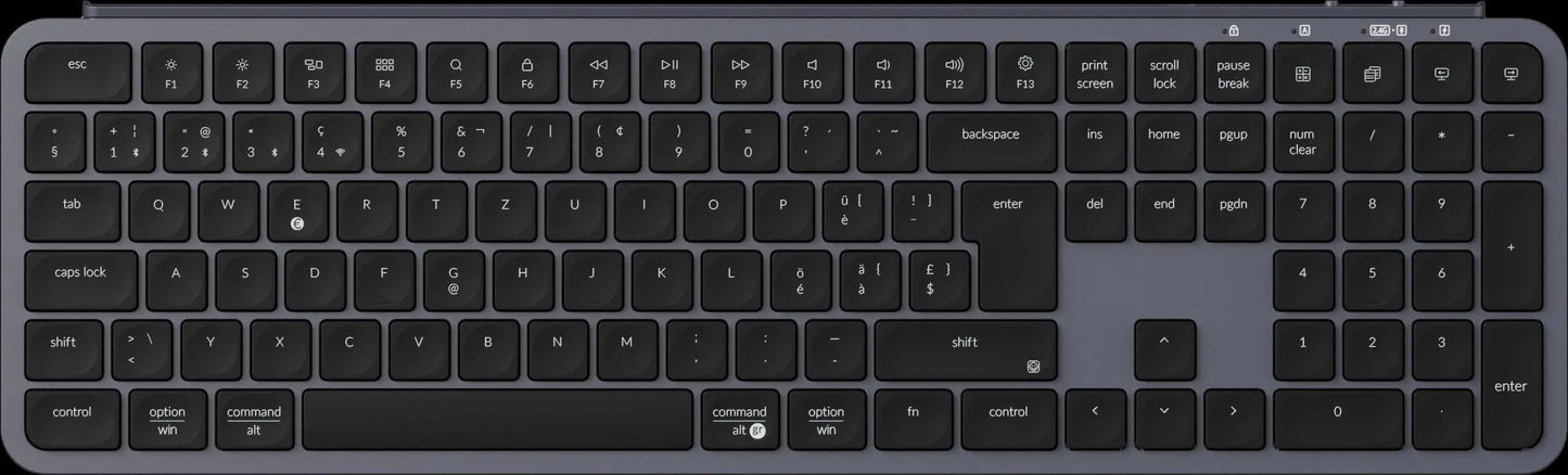 Tastiera wireless ultra-sottile Keychron B6 Pro layout ISO, formato completo, portatile e leggera, con connessioni 2.4GHz e Bluetooth