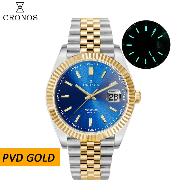 Cronos DateJ Luxury Men Watch Stainless Steel 5 Links Bracelet PT5000 Miyot 9015 100m Water Resistant Sapphire L6046M