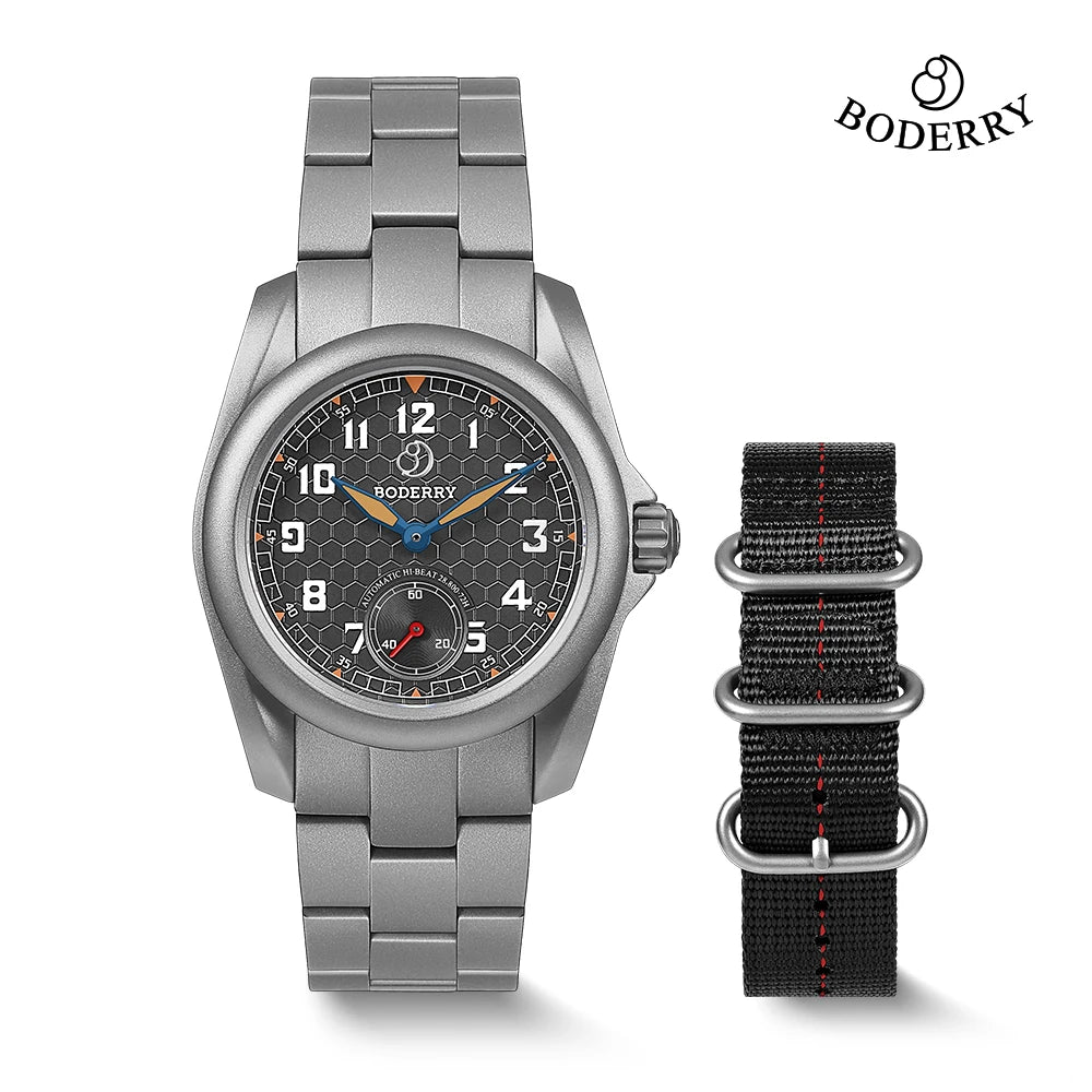 BODERRY Men's Field Watches Titanium Automatic Top Brand Wristwatch 100M Waterproof Clock Military Watch for Men