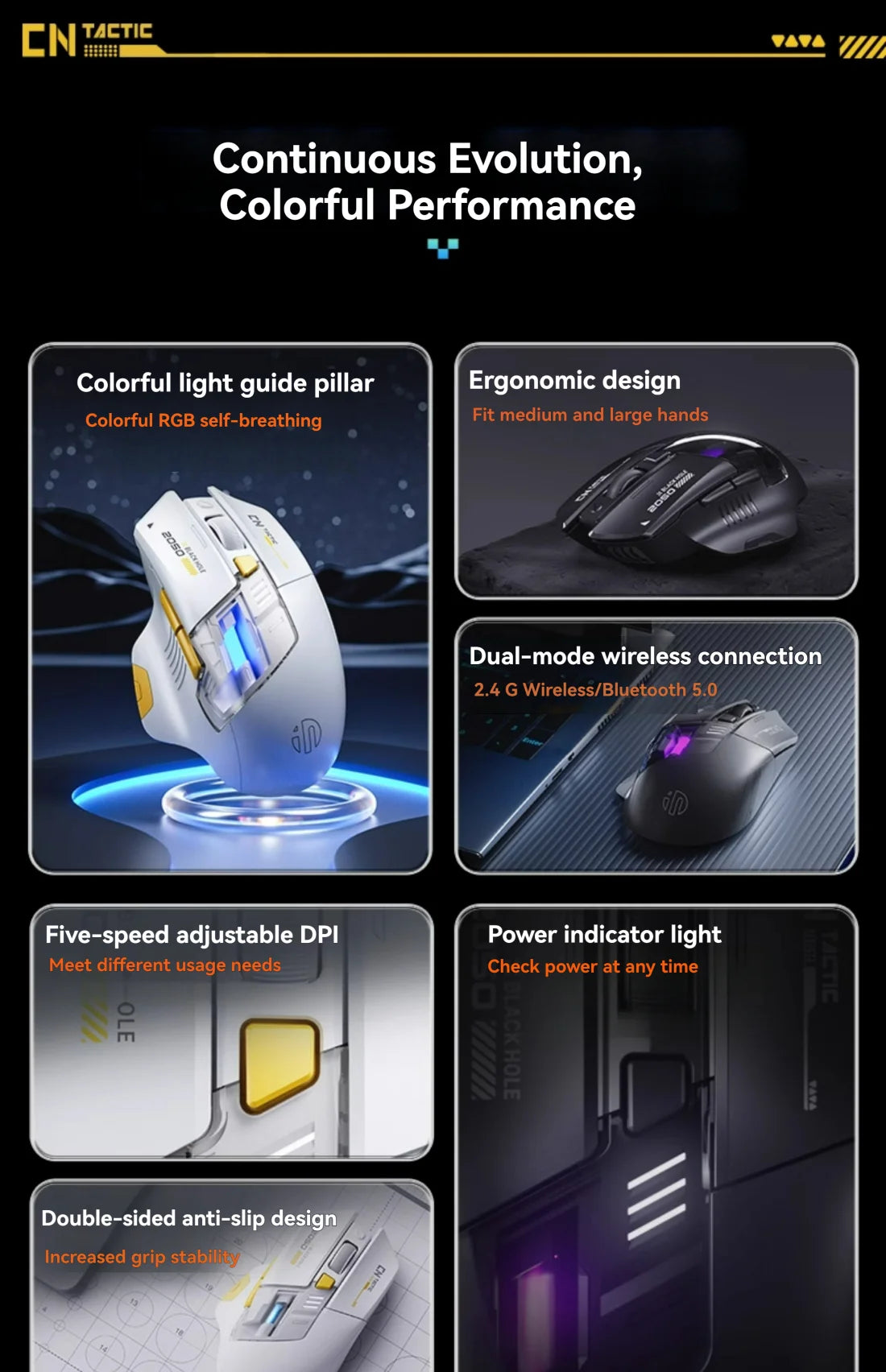 Inphic A9 Explorer V2 Three-mode Gaming Mouse Indicator DPI Adjustable Macro-driver Ergonomics 12000DPI   1000Hz rate of return