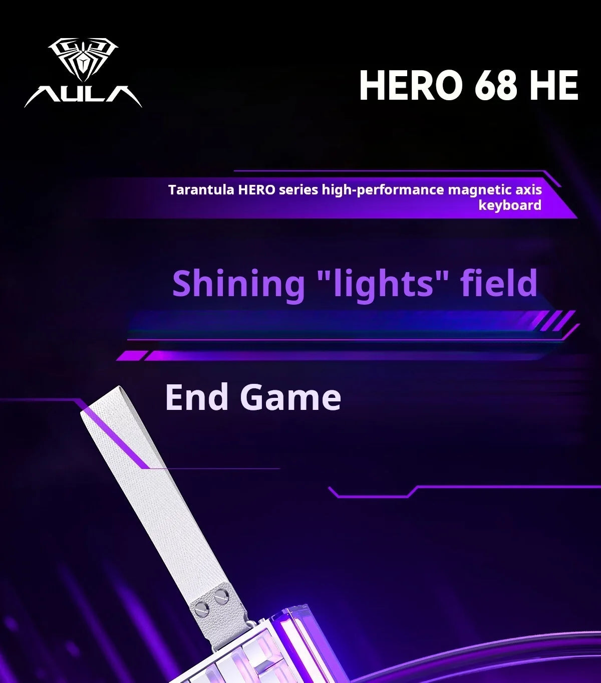 Tastiera meccanica gaming AULA HERO 68 HE con asse magnetico RT, cablata, illuminazione RGB, polling rate 8K e incisione laterale