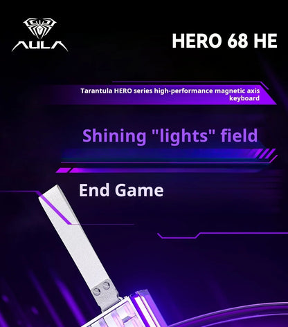 Tastiera meccanica gaming AULA HERO 68 HE con asse magnetico RT, cablata, illuminazione RGB, polling rate 8K e incisione laterale