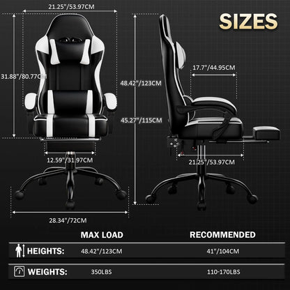 Ergonomic Gaming Chair with Footrest, High-Back Video Game Chair Computer Chair, Office Chair with Headrest and Lumbar, PU Leath