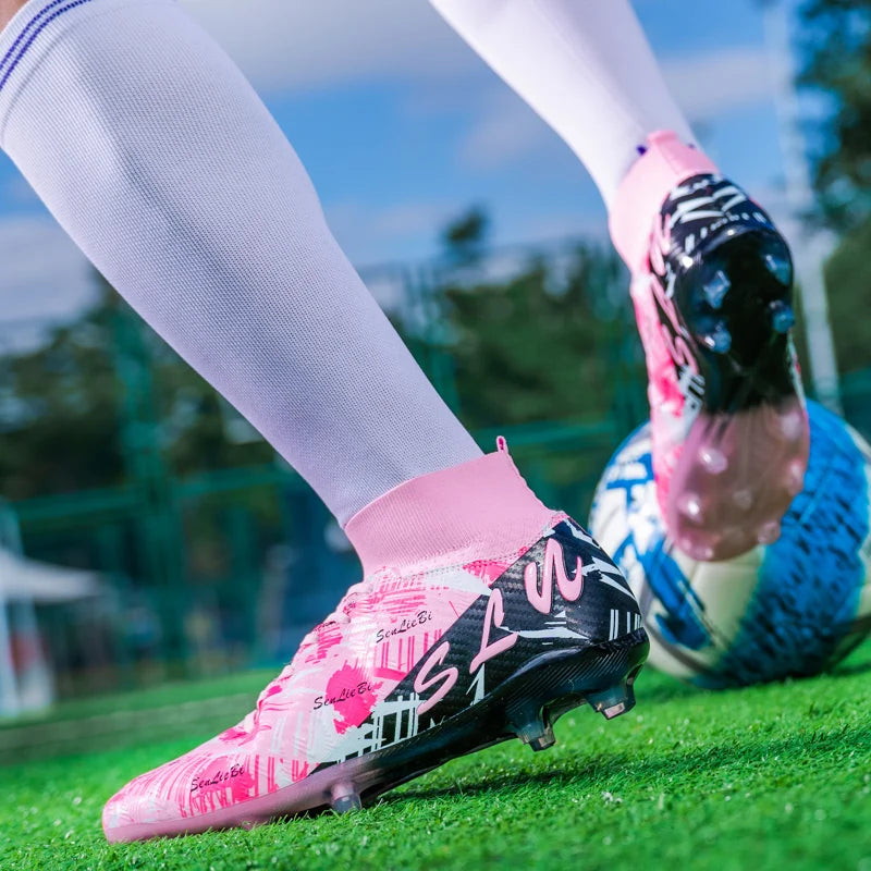 Chaussures de football professionnelles pour hommes/femmes, crampons antidérapants FG, bottes de football respirantes, chaussures d'entraînement à tige haute
