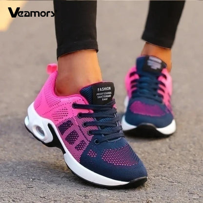 Sneakers da donna alla moda, leggere, scarpe da corsa, scarpe sportive per attività all’aperto, scarpe da corsa comode in rete traspirante, con cuscinetto d’aria e allacciatura con lacci