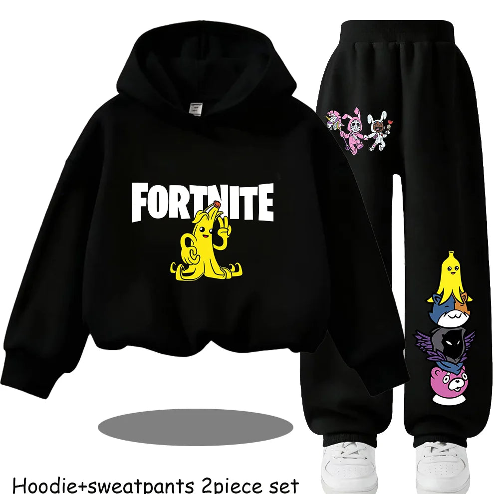 Fortnite Kids Spring and Autumn Long-Sleeved Pants Children's Hooded Sweatshirt Set Game Cartoon Print Boys' Sport Shirt