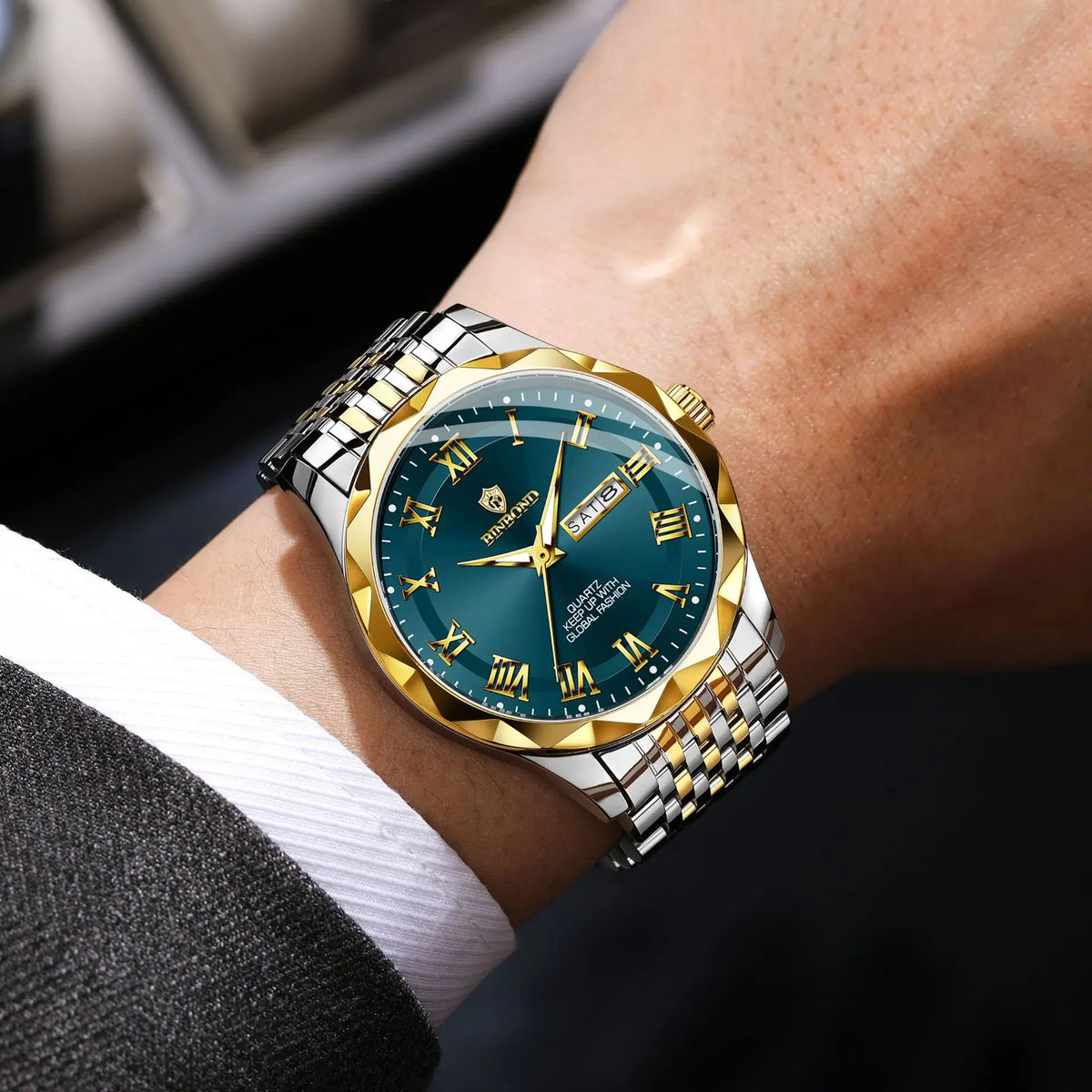 Orologio da polso di lusso al quarzo BINBOND Original Brand da uomo, luminescente, impermeabile, data automatica, indicazione del giorno della settimana, stile casual.