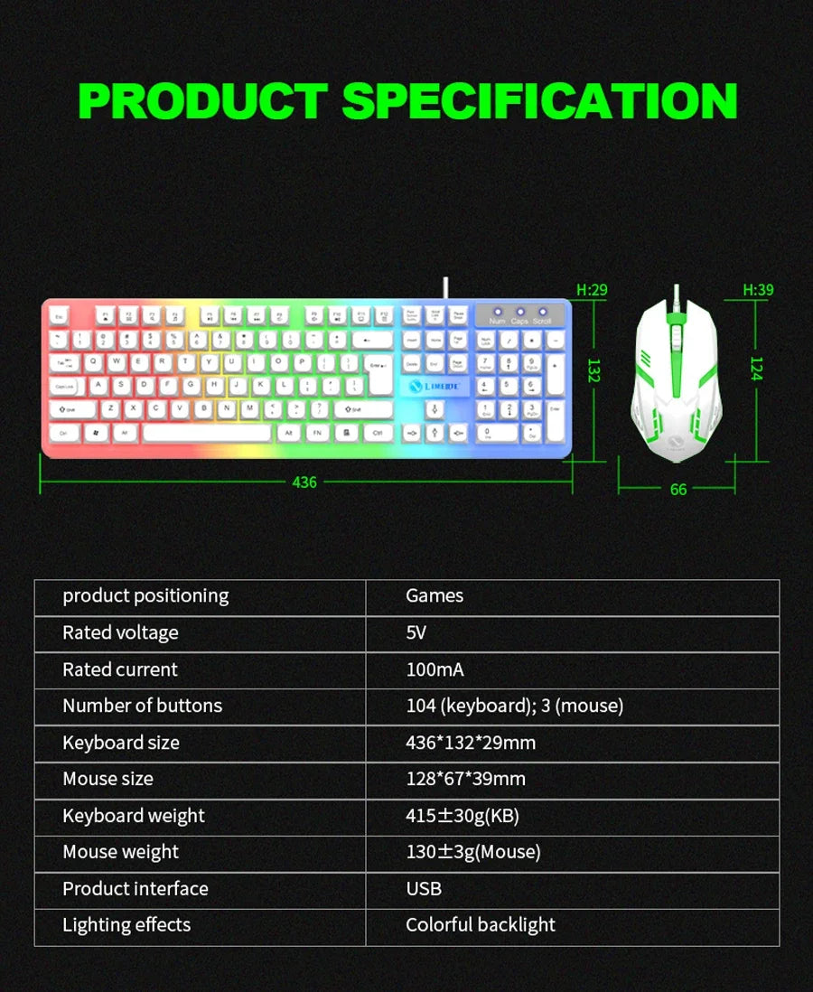 Combo de teclado y ratón gaming NG GTX350 para ordenador y portátil, kit gamer con retroiluminación LED, teclado USB con cable GTX350, set negro