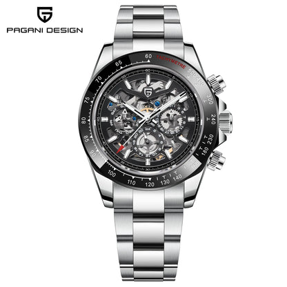 PAGANI DESIGN Personalized Men Automatic Mechanical Watch Colorful Gemstone Bezel Small Three-Pin Tachymeter Design Chronograph