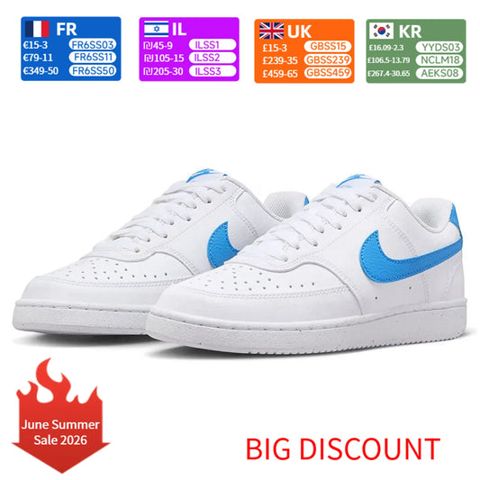 Nike Court Vision 1 Low Next Nature Udobna, svestrana i izdržljiva niska teniska obuća za dvoransku upotrebu Ženska Bijela/Plava DH3158-107
