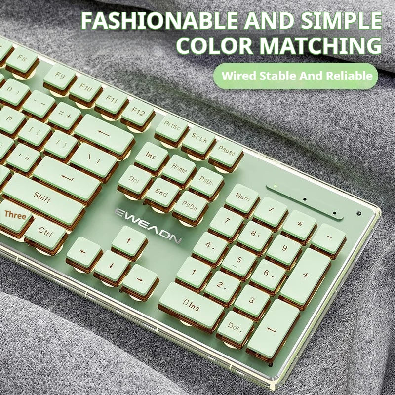 Teclado EWEADN V3 com Fio Silencioso para Escritório e Gaming, Design de Teclas Film, Ergonómico, para Windows/Portátil/PC/Desktop, Acessório de E-sports