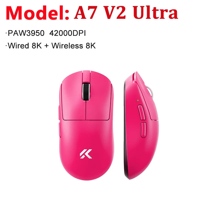 Mouse da gaming wireless leggero MCHOSE A7 V2 Ultra / Pro, Dual 8000Hz, PAW3950 TI, 42000DPI, per PC e gamer e-sport