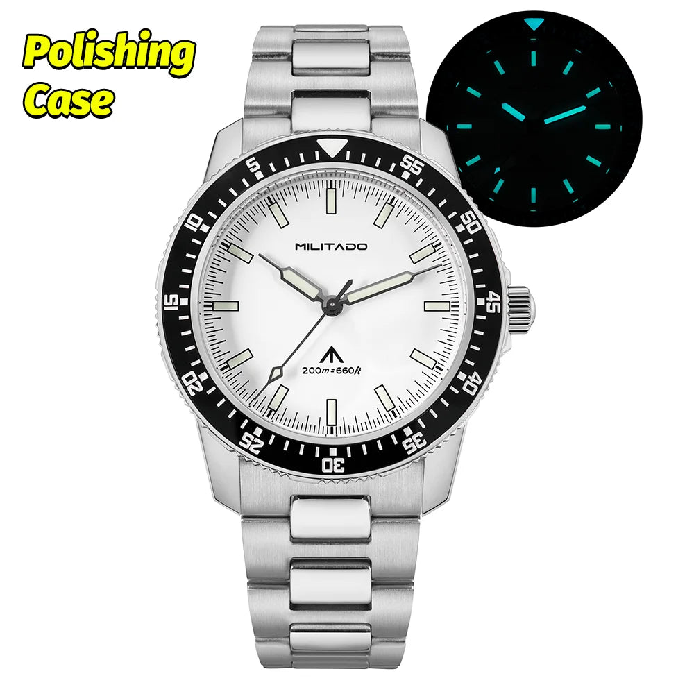 MILITADO  ML25 Quartz Dive Watch VH31 Sweep Second Sapphire Crystal 200M Waterproof BGW9 Lume Ceramic Bezel Men Watch