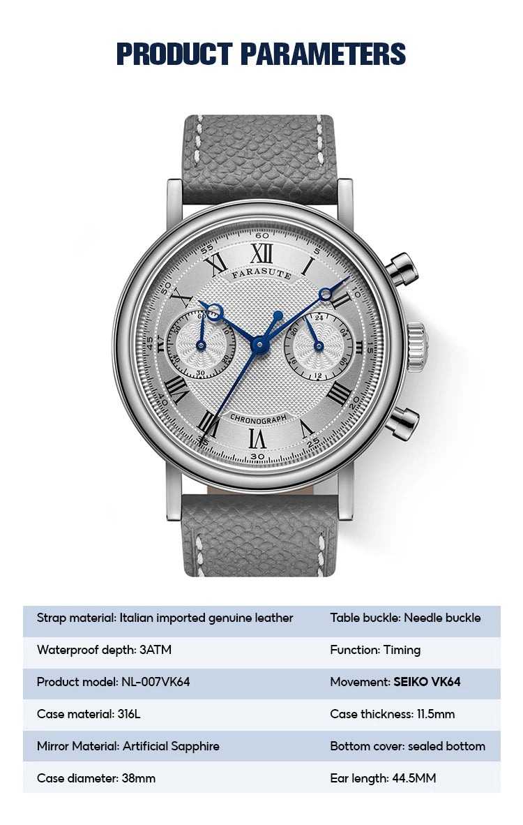 FARASUTE 2025 New Retro Mens Watches Quartz Watch For Men Speed Sports Chronograph AR Coating Sapphire VK64 Clock Reloj Hombre