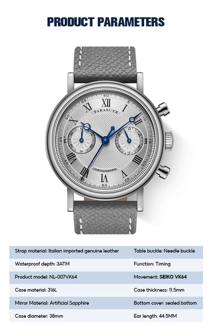 FARASUTE 2025 New Retro Mens Watches Quartz Watch For Men Speed Sports Chronograph AR Coating Sapphire VK64 Clock Reloj Hombre