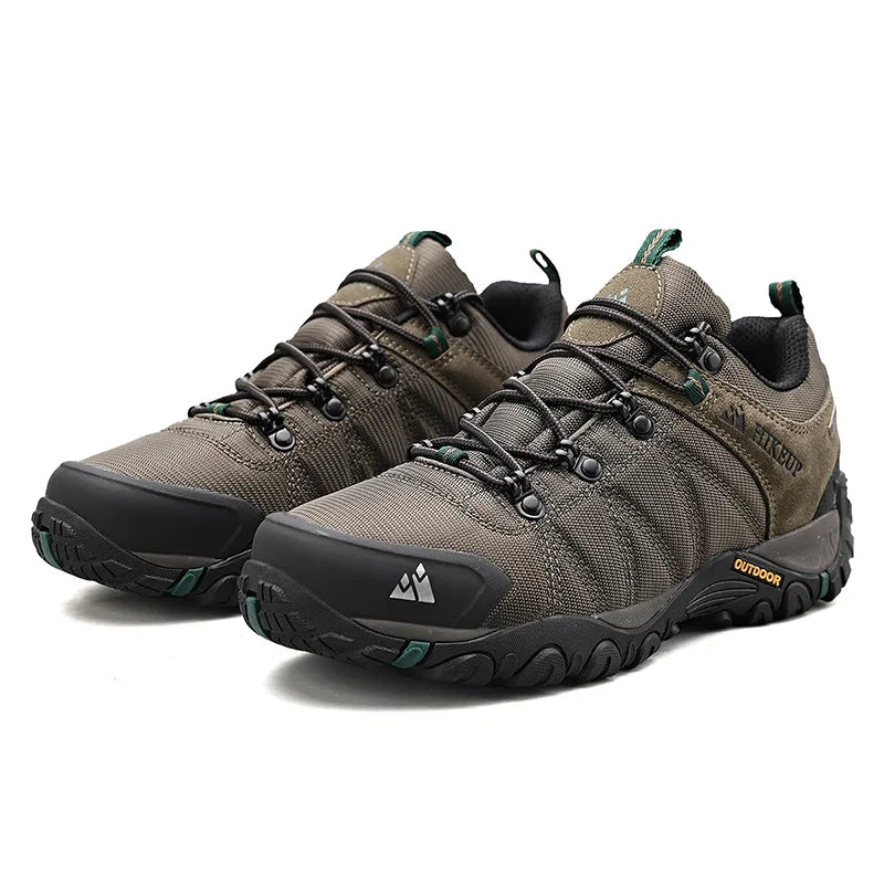 HIKEUP Zapatillas de senderismo para hombre de cuatro estaciones, calzado deportivo de exterior en cuero genuino resistente al desgaste, zapatos de escalada con suela de goma para trekking
