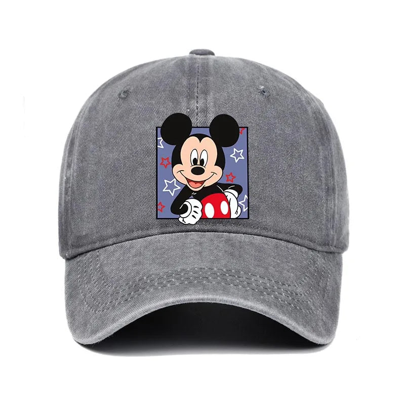 Retro Washed Mickey Mouse Print Baseball Cap Men Women Vintage Kpop Snapback Cap Adjustable Breathable Trucker Hat Sunscreen Hat
