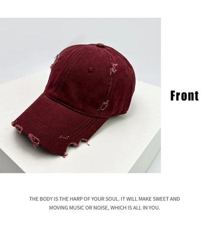 New Unisex Notch Solid Personal Baseball Hats Breathable Broken Style Sunshade Casual Peaked Caps Versatile Distress Fashion ins
