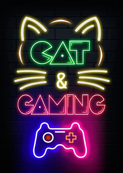 Póster Nordic Cat e Citações de Comando Gaming em Tela Moderna para Arte de Parede e Decoração Mural de Quarto Gamer para Rapazes e Raparigas (não néon)