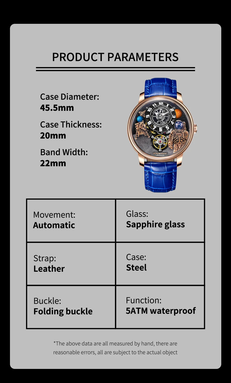 PINDU Watch Men New Space Series Unique Design Three-dimensional Dial Arabic Numerals Luminous Sapphire Mechanical Watch W2101B