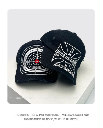 New Unisex Broken Style Bull's-eye Cross Embroidery Baseball Hats Sunshade Personal Versatile Peaked Caps Street Fashion Hip Hop