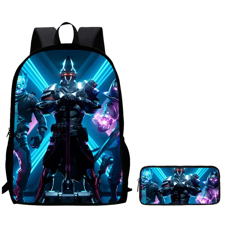 2Pcs Fortnite Kids Backpack Set Pencil Case Lightweight Durable School Bag For Boys Girls 6-9 Years Old Daily School Supplies
