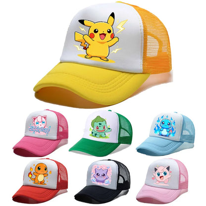 Pokemons Baseball Cap Boys Girl Pikachu Cartoon Character Hat Anime Canvas Hats Sport Outdoor Casual Sunshade Caps Birthday Gift
