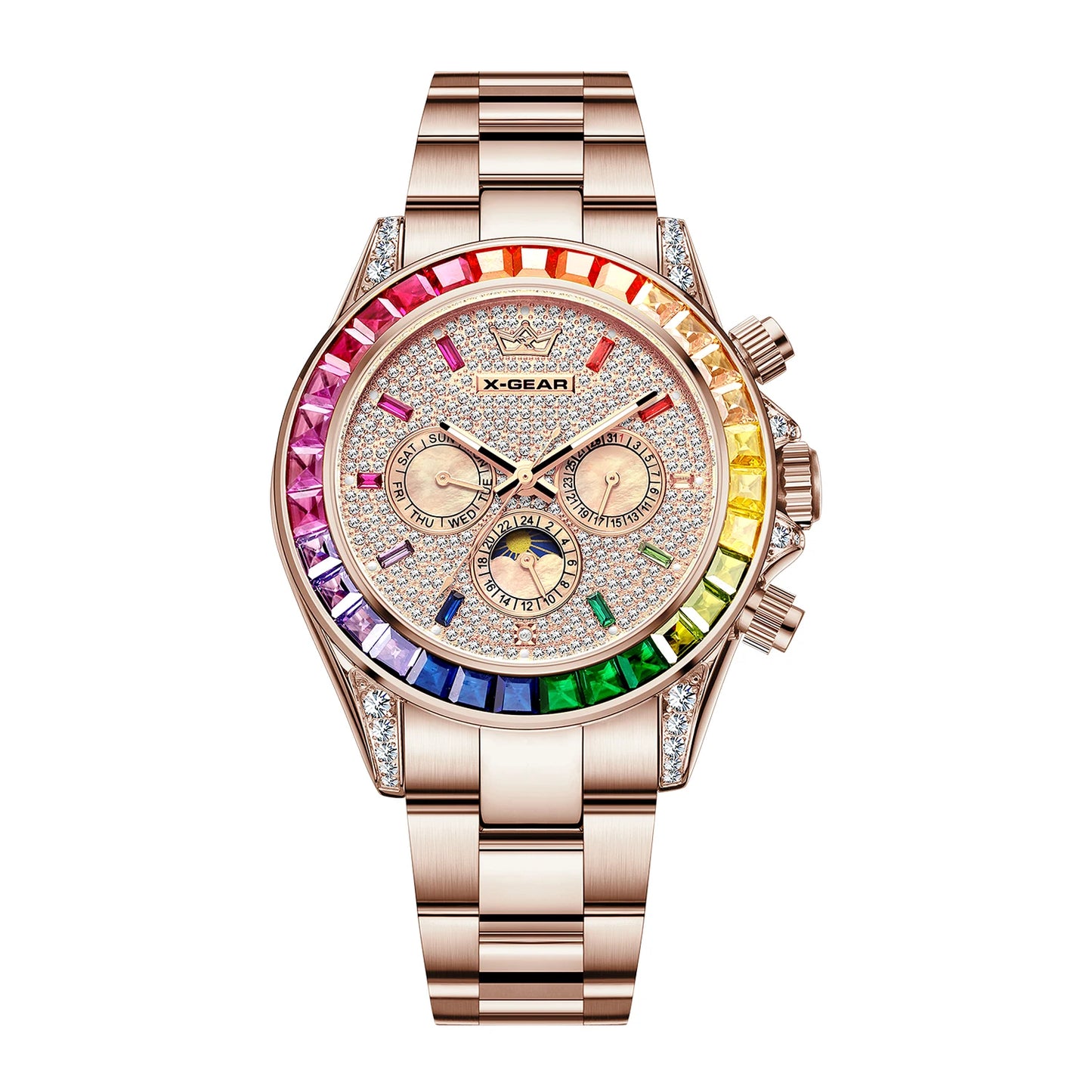 X-GEAR Men's Watch Automatic Mechanical with Diamond Dial Luminous Moon Phase Water-Resistant