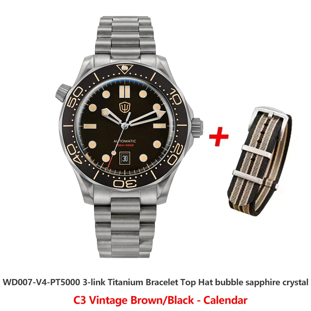 Watchdives WD007 V4 Titanium NTTD Dive Watch PT5000 Automatic Movement Sapphire Super Luminous Domed Crystal 42mm Men Watches