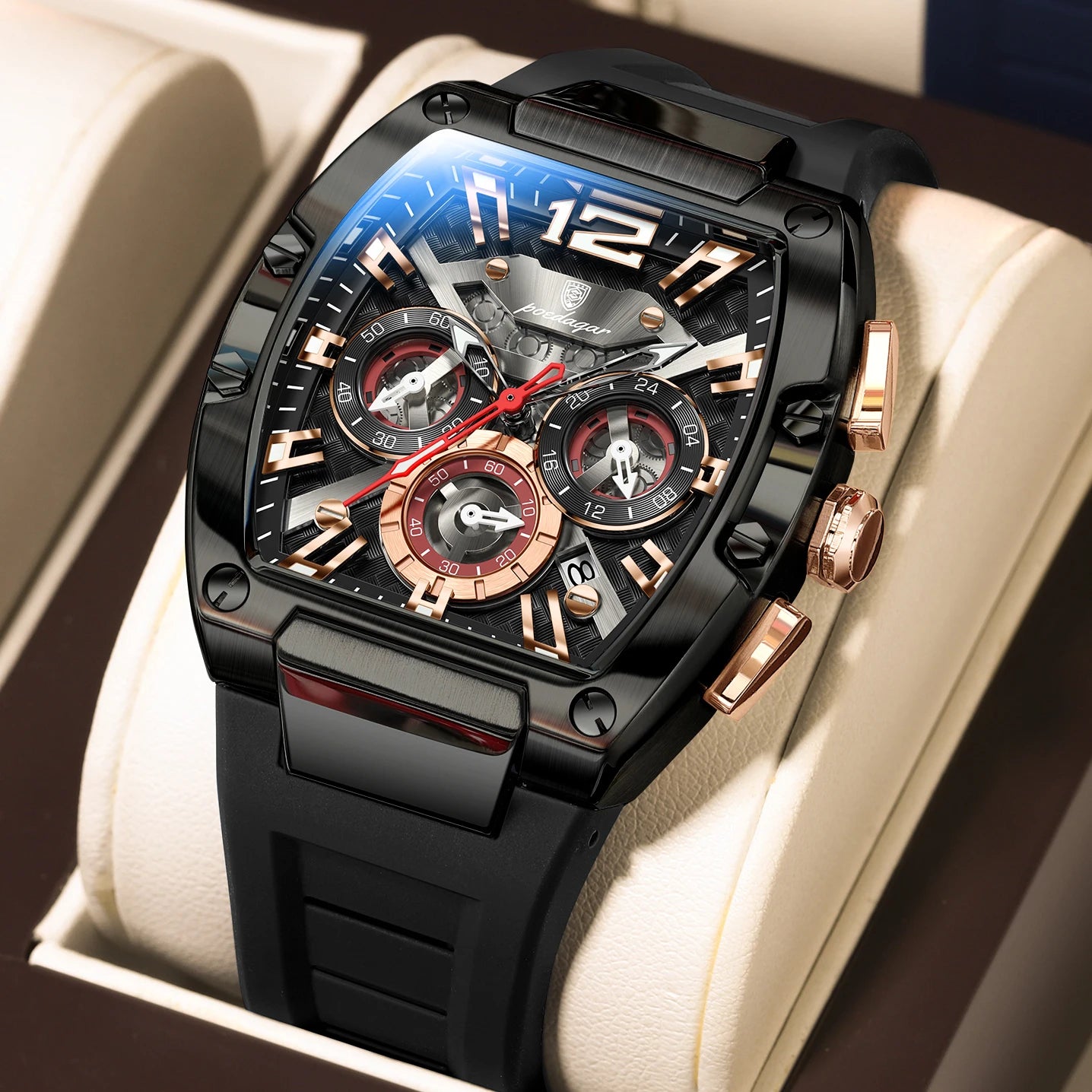 POEDAGAR Fashion Brand Men's Watch Luminous Waterproof Date Sports Male Watch Chronograph Silicone Quartz Watches For Man Reloj