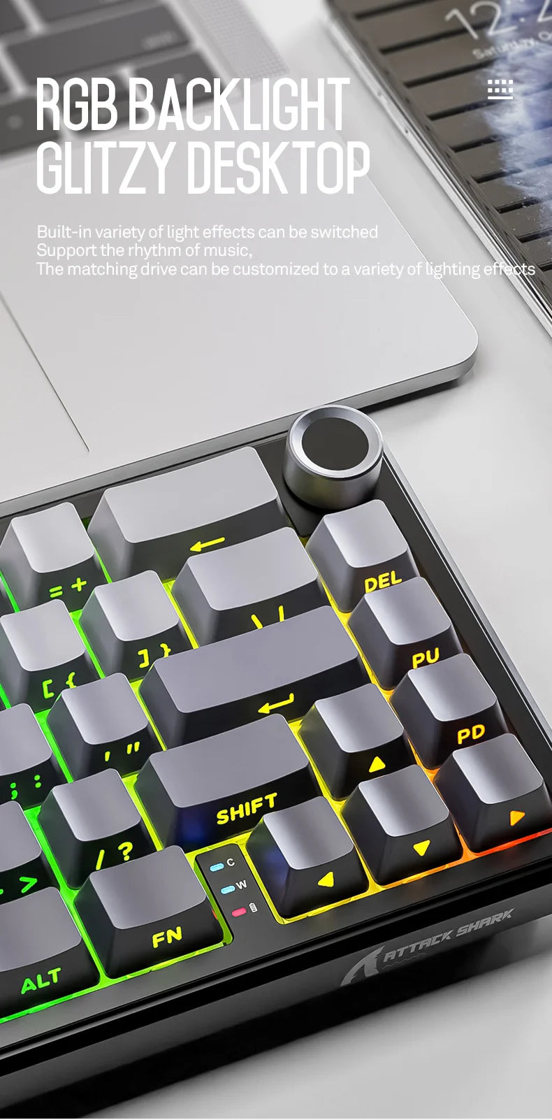 Teclado mecânico sem fios Attack Shark X66, layout compacto 65%, retroiluminação RGB, gasket, hot swap, Bluetooth, USB-C, PBT, bateria de grande capacidade