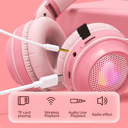 Glow Unicorn Bluetooth Headphones for Kids – LED Bunny Ear Wireless Headphones with Microphone, TF Card Slot, Over-Ear Bluetooth Headset for Gaming, Music & Mobile Devices