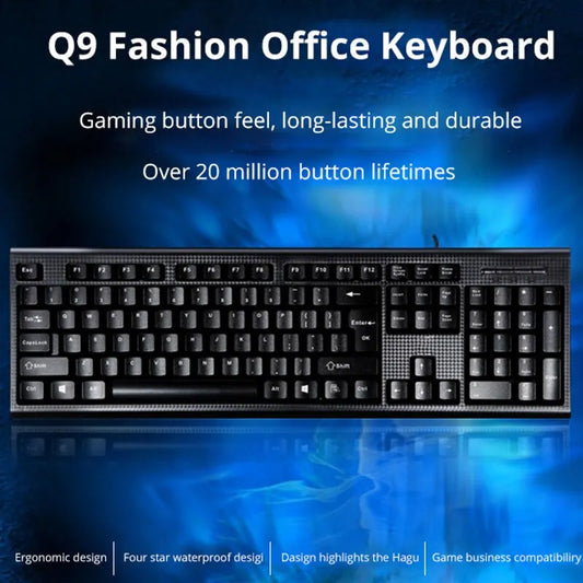 Teclado Individual Q9 USB de Conetor Quadrado para Escritório e Casa, PS2 de Conetor Redondo, com Fio para Computador de Secretária