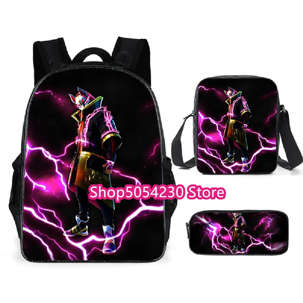 Hot game Fortnited 3PCS Backpack Set Teenager Student Travel Bag Fortress Night 3D School Knapsack Popular Games Rucksacks