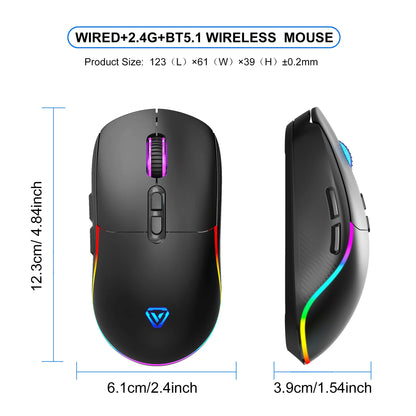 Tri-mode Mouse 2.4G Wireless/Bluetooth/Wired 6-speed DPI Adjustable 500mAh Battery RGB Lighting Esports Game Macro Office Mouse