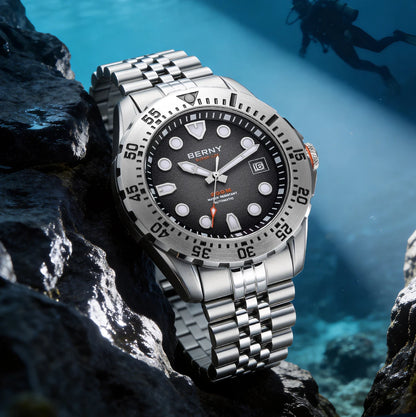 BERNY Automatic Diver Watch for Men Frosted Dial MIYOTA 8215 316L Supper Luminous Sapphire AR Fluororubber Men's Diving Watches