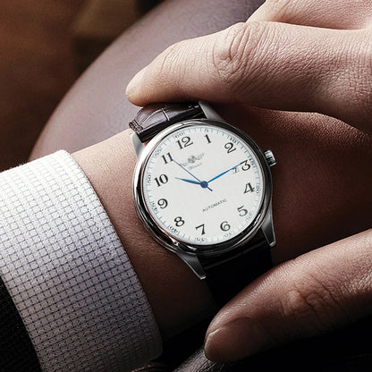 Relógio de homem WINNER – Estilo clássico, retro e elegante – Relógio mecânico automático com calendário – Marca de luxo, caixa em aço e bracelete em pele