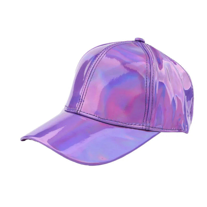 Unisex PU Rainbow Color Changing Baseball Hat Fashion Adult Laser Hip Hop Cap Outdoor Casual Snapback Shiny Party Dressing Hat