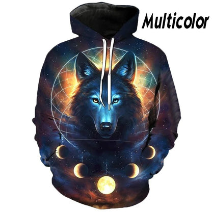 Sweatshirt com Capuz Lobo 3D Estampado, Estilo Europeu e Americano, Pullover Casual de Manga Comprida com Personalidade Animal, Modelo Popular