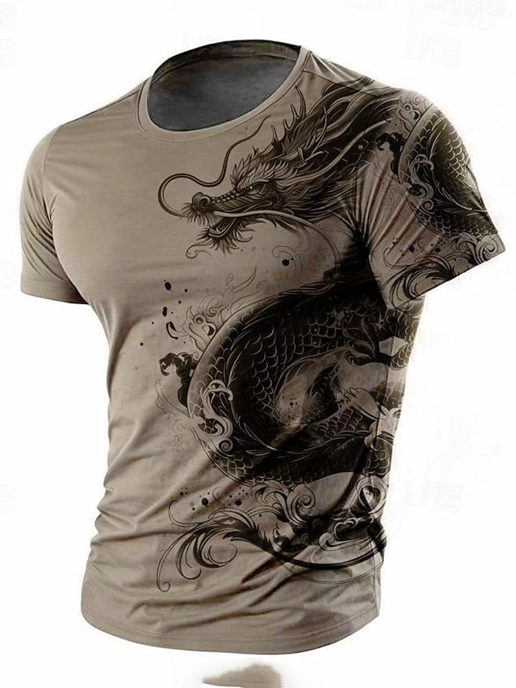 Camiseta de hombre con estampado de dragón 3D, informal de verano para diario, camiseta urbana de hombre para deportes al aire libre, manga corta, moda urbana