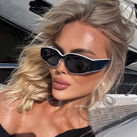 Black White Cat Eye Sunglasses for Women Trendy Vintage Thick Frame Sun Glasses 2025 Classic Shades ladies Goggle