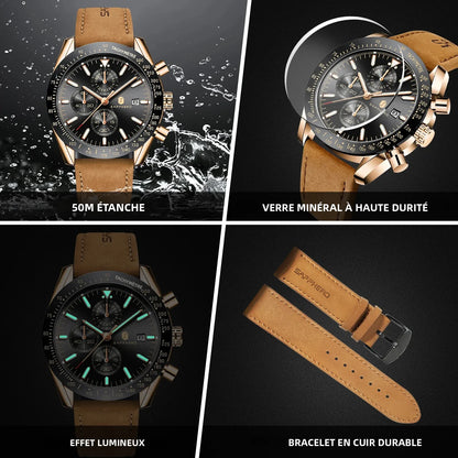 SAPPHERO Men Chronograph Watch High Precision Quartz Movement Blue Dial Date Display 50M Waterproof Luxury Sport Wristwatch Gift