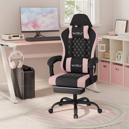 WOLTU Massage Gaming Chair Ergonomic Swivel Computer Chair with Pillow & Footrest Adjustable Headrest Lumbar Support Gamer Chair